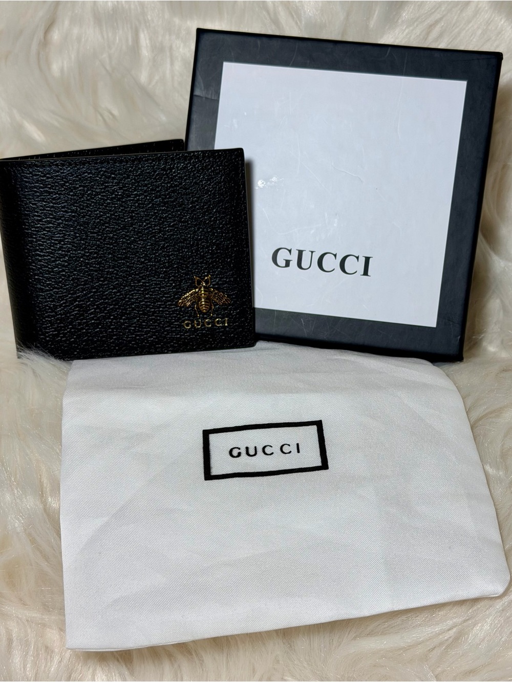 Gucci Animalier Bee Leather Bifold Wallet - Black (Box + Dust Bag)